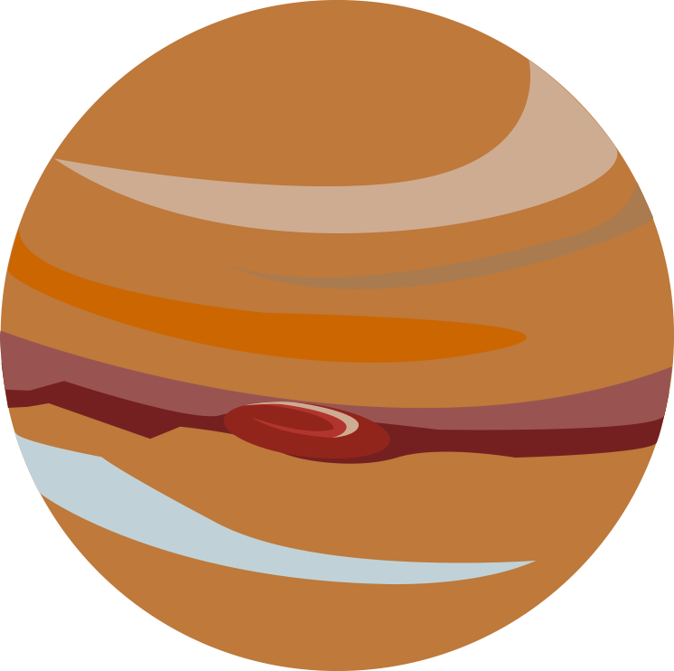 An illustration of Jupiter highlighting it's big red spot.