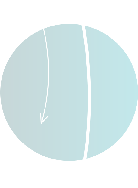 An illustration showing Uranus with it's sometimes visible ring, rotating on it's side.